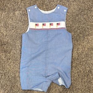Petit Bebe Toddler Boys Royal Blue Check Smocked Flags Jon Jon